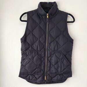 J. Crew Quilted Black Down Puffer Vest Double Zipper Preppy Women's XXS